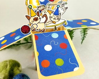 Happy Purr-thday! Handmade Pop Up Birthday Card For Cat Lovers With Envelope Free Shipping