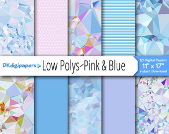 BIG Digital Papers - Colorful Low Polys with Coordinating Patterns and Solid Colors - Original Designs - 11" x 17"