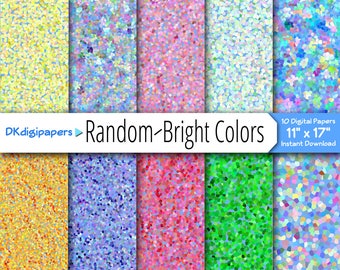 BIG Colorful Digital Papers - Pack of Ten Bright Multi-Color Papers for Instant Download - 11" x 17"