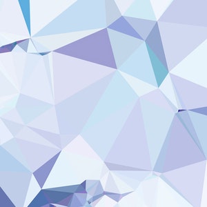 May include: Abstract geometric design featuring a mosaic of triangular and polygonal shapes in shades of blue, purple, and white. The artwork has a low-poly style, creating a modern and digital aesthetic. The color palette is cool and calming.