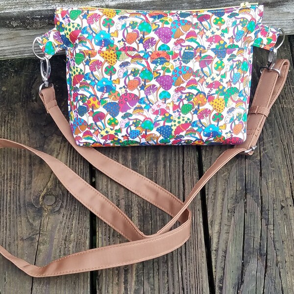 Rainbow Mushroom Mycology Adjustable Crossbody Bag Purse