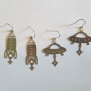 Space UFO Celestial Earrings Hypoallergenic Clip-on Option
