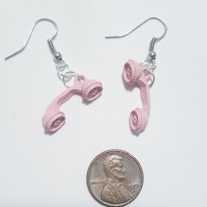 Pastel Pink Purple Retro Vintage Telephone Receiver Handset Earrings Hypoallergenic Pink