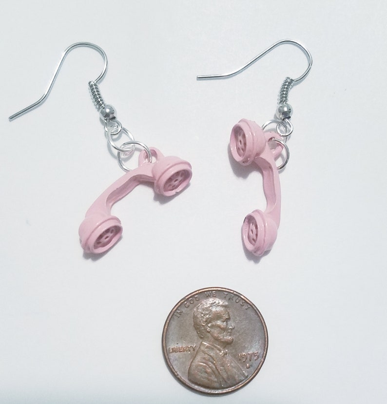 Pastel Pink Purple Retro Vintage Telephone Receiver Handset Earrings Hypoallergenic Pink