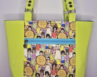 TV Burger Restaurant Family Green Large Lined Tote Purse