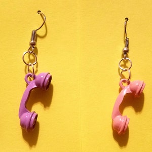 Pastel Pink Purple Retro Vintage Telephone Receiver Handset Earrings Hypoallergenic image 2