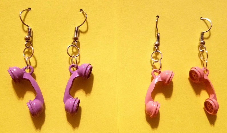 Pastel Pink Purple Retro Vintage Telephone Receiver Handset Earrings Hypoallergenic image 2