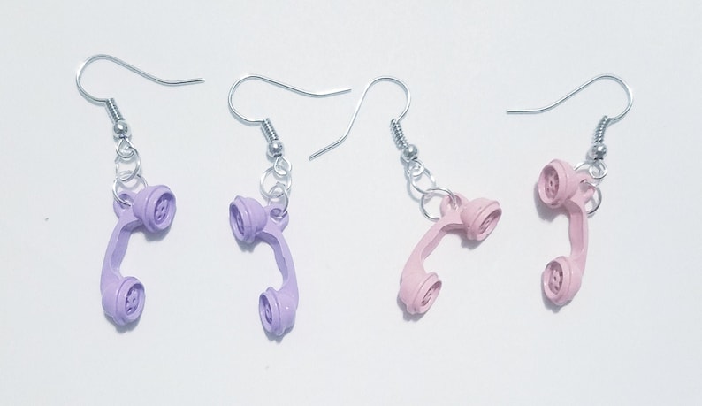 Pastel Pink Purple Retro Vintage Telephone Receiver Handset Earrings Hypoallergenic image 1