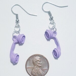 Pastel Pink Purple Retro Vintage Telephone Receiver Handset Earrings Hypoallergenic Purple