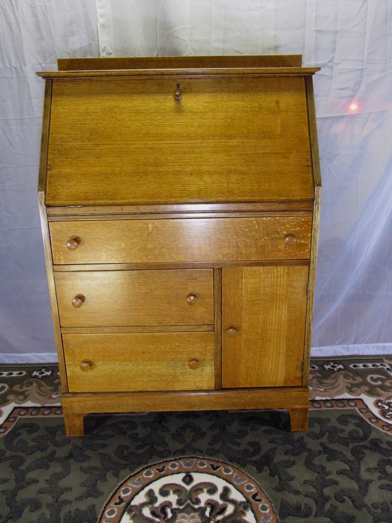 Restored Solid Oak Antique Drop Front Secretary Desk Etsy