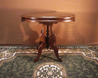Restored Antique Oval Parlor Table - Solid Walnut - Eastlake