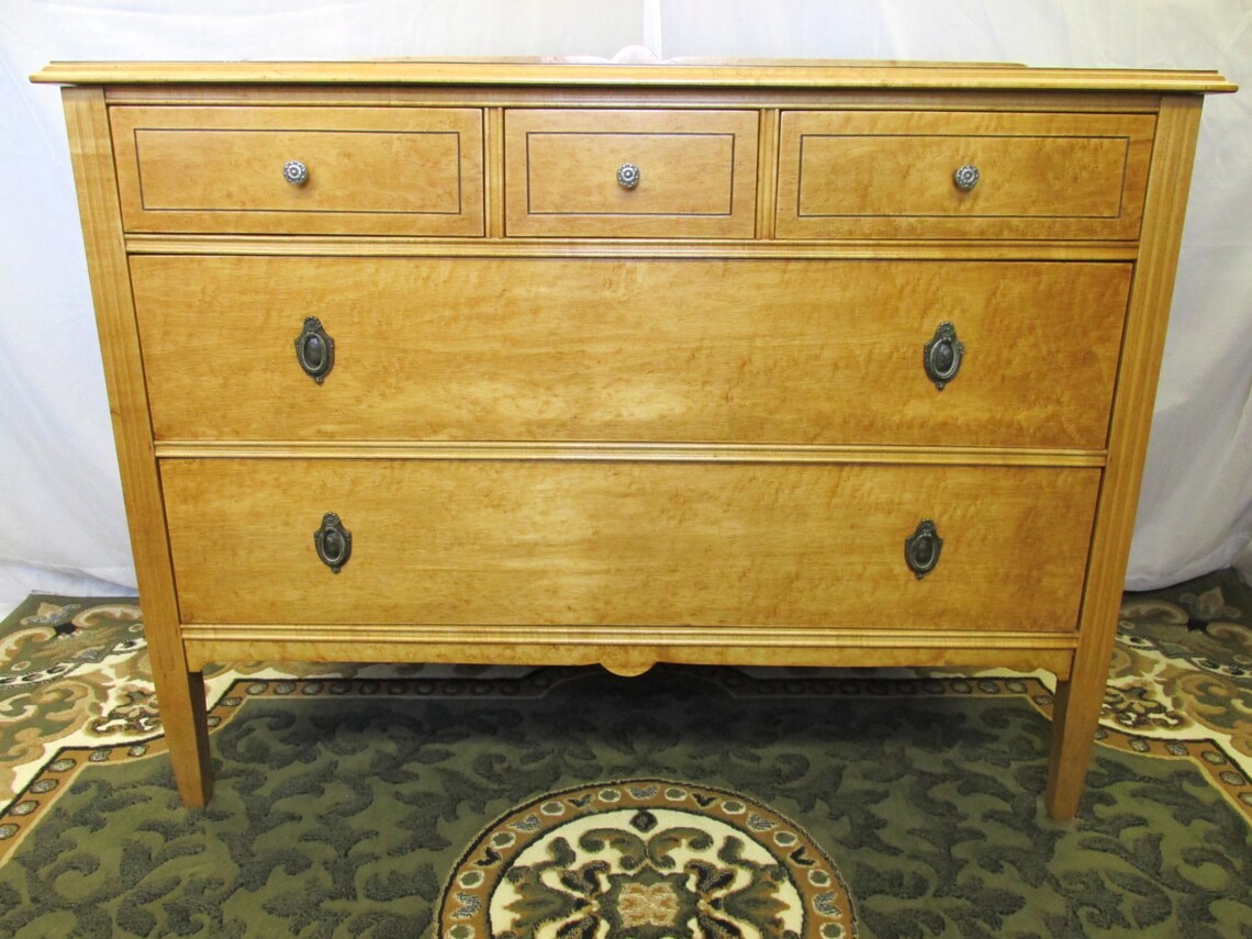 Restored Antique Birdseye Maple Dresser 5 Drawer Etsy