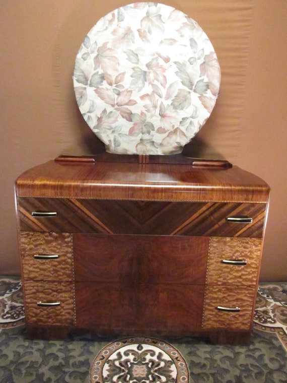 Restored 1930 S Waterfall Dresser With Mirror And Curved Etsy
