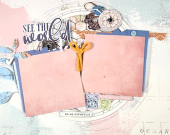 Página de álbum de recortes de viaje de 12x12, diseño de viaje prediseñado, página de álbum de recortes prediseñada de 12x12, página de álbum de recortes prediseñada, diseño de álbum de recortes de 12x12