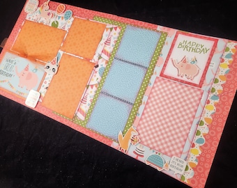 Happy Birthday/Girl Scrapbook Layout Kit - 12X12 Double Page(DIY, Semi-Finished or Premade) - Scrapbook Page