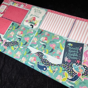 12X12 Girl Scrapbook Page Kit, Mermaid Premade Scrapbook Page, Girls Scrapbook Page, 12X12 Scrapbook Layout, Scrapbook Premade Page