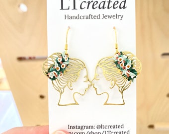 Face earrings | flower earrings | flower jewelry | clay flowers | lady face earrings |