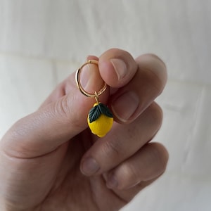 Lemon earrings gold hoops citrus earrings fruit jewelry charms earrings lemon jewelry