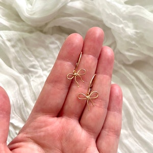 Bow hoops, 14k gold filled bow studs, bow earrings, bow jewelry image 2