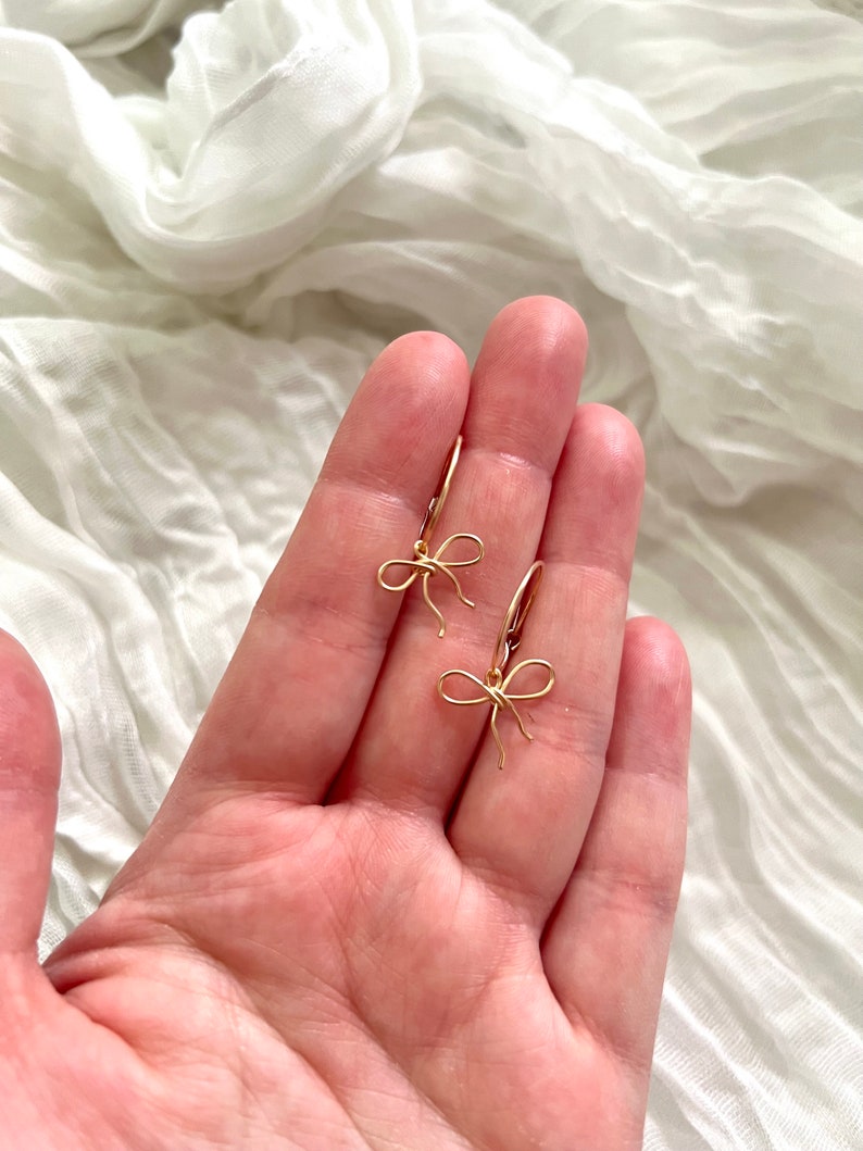 Bow hoops, 14k gold filled bow studs, bow earrings, bow jewelry image 2