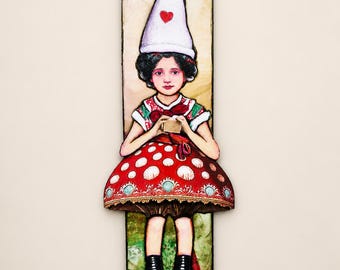Whimsical Folk Art Girl Wall Hanging, Painted Collage – Fenna