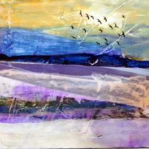 Small abstract landscape painting - Mixed media - Original  - Colorful contemporary artwork - LILAC LAYERS