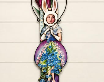 Bunny Girl Wall Art, Whimsical Mixed Media Collage – Beatrix