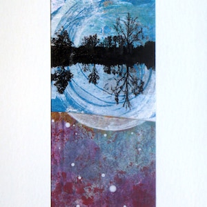 Original Mixed Media Collage - Small Colorful Abstract Landscape 5x7 - SWIRL REFLECTION