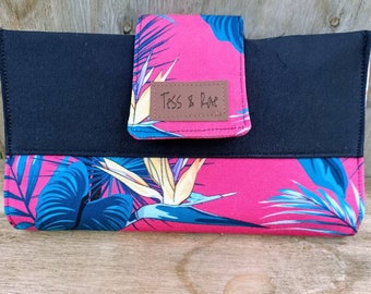 monedero pañal, clutch pañal, regalo baby shower, algodón, monedero pañal, Tess & Rae