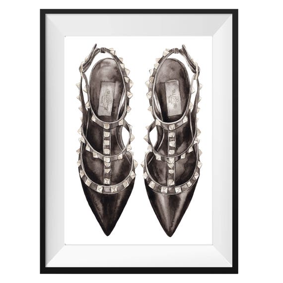 VALENTINO ROCKSTUD BLACK Stiletto Heels Original Watercolor - Etsy