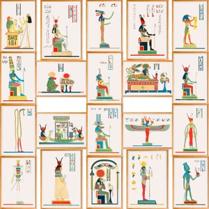 Ancient Egyptian Gods Print Set of 20, Egyptian Pantheon Wall Art, Mythology Poster, Hieroglyphic Decor, Digital Download, History Wall Art