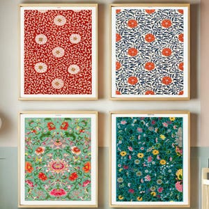 Vintage Pattern Wall Art Set of 4, Gallery Wall Printable Decor, Antique Textile Print, Retro Pattern Poster, Digital Wall Art Download
