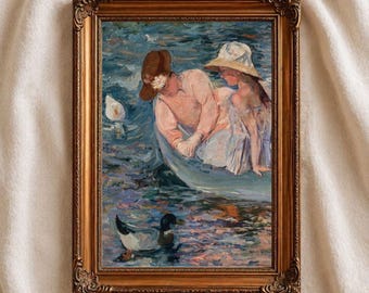 Mary Cassatt Summertime Print, Impressionist Woman in Boat Wall Art, Vintage French Painting Poster, Soft Feminine Museum Decor