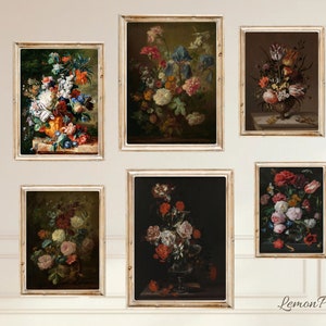 Moody Dark Flower Wall Art Set of 11, Vintage Botanical Prints, Gothic Floral Decor, Digital Download, Dark Academia Wall Art