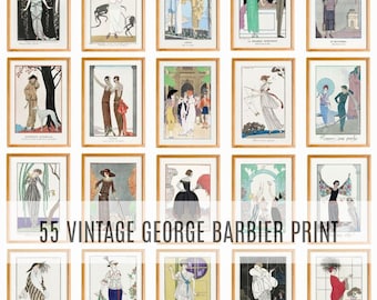 55 Vintage Fashion Prints, George Barbier Art Deco Illustrations, Digital Fashion Wall Art Set, Printable Parisian Style Posters