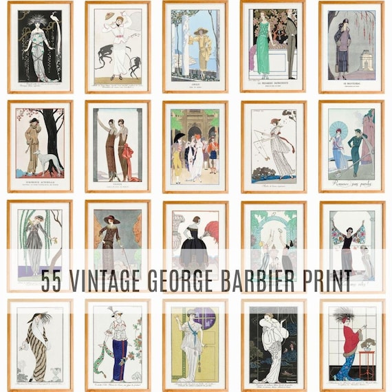 55 Vintage Fashion Prints, George Barbier Art Deco Illustrations, Digital Fashion Wall Art Set, Printable Parisian Style Posters