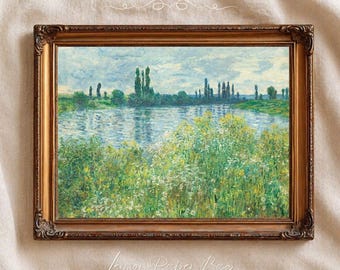Banks of the Seine, Vétheuil by Claude Monet, Impressionist Landscape Print, Vintage River Wall Art, Soft French Decor