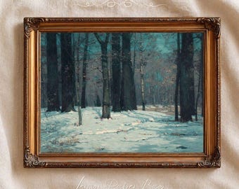 Winter Forest Wall Art Print, Snowy Woods Landscape Painting Wall Decor (Digital Download)