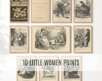 Little Women Wall Art Set of 10, Book Quote Prints, Louisa May Alcott Printable Art, Classic Novel Decor, Literary Poster Bundle