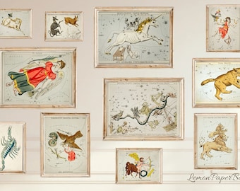 Vintage Star Map Art Set of 30, Urania's Mirror Prints, Constellation Wall Art, Astronomy Decor, Celestial Poster Set, Antique Sky Charts