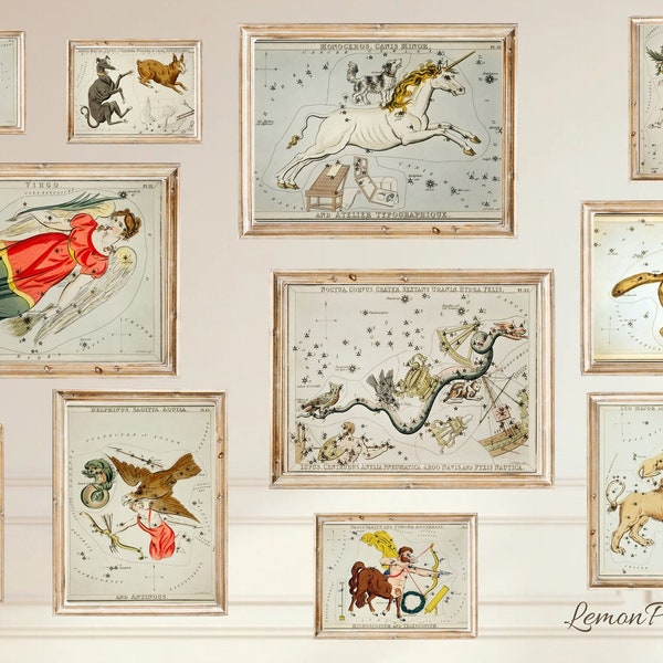 Set di 30 mappe stellari vintage, stampe su specchio di Urania, decorazioni murali con costellazioni, decorazioni astronomiche, set di poster celesti, carte celesti antiche