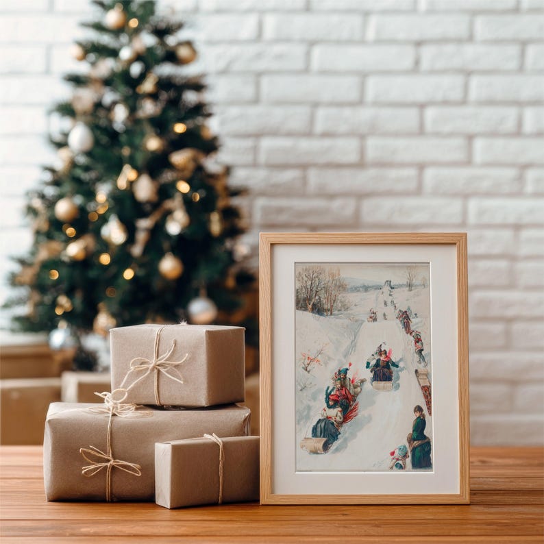 Vintage Christmas Wall Art Print, Cozy Holiday Digital Download, Retro Winter Scene Printable, Old-Fashioned Xmas Home Decor image 12
