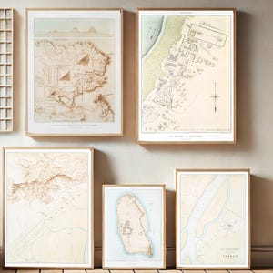 Ancient Egyptian Map Set of 5 Prints, Vintage Egypt Wall Art, Historical Printable Poster Set, Mythology Digital Download Decor