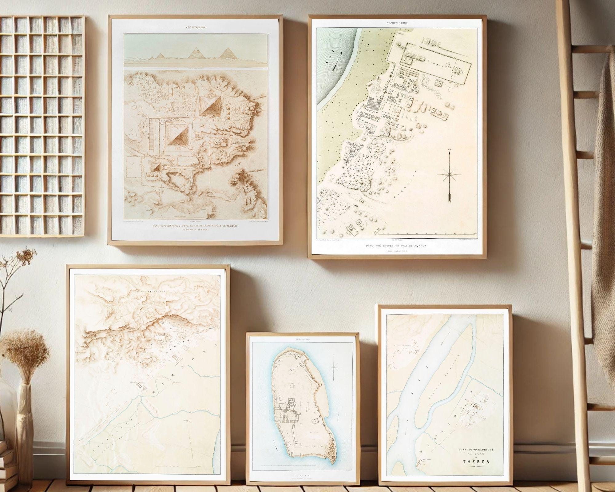 Ancient Egyptian Map Set of 5 Prints, Vintage Egypt Wall Art, Historical Printable Poster Set, Mythology Digital Download Decor