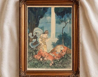 Beauty and the Beast Vintage Illustration, Elizabeth Tyler Fairy Tale Art Print, Romantic Storybook Wall Decor