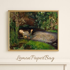 Ophelia Art Print – John Everett Millais Painting – Shakespeare Wall Art – Pre-Raphaelite Printable – Hamlet Decor – Vintage Artwork