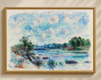 Paisaje de Renoir para pared imprimible, pintura impresionista francesa vintage, descarga digital, arte clásico para decoración del hogar.