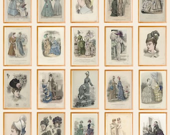 Zestaw 160 grafik w stylu vintage, ilustracje w stylu retro, antyczna sztuka modowa, szkice ze starych magazynów, wystrój z historii mody