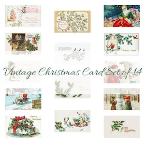 Juego de 14 tarjetas navideñas vintage, tarjetas de felicitación navideñas retro, postales festivas imprimibles, tarjetas navideñas antiguas, descarga instantánea