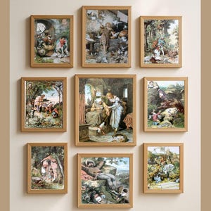 Alexander Zick Fairy Tale Art Set van 10, vintage verhalenboekafdrukken, Grimm Brothers illustratiebundel, kunst aan de muur kinderkamer, digitale download